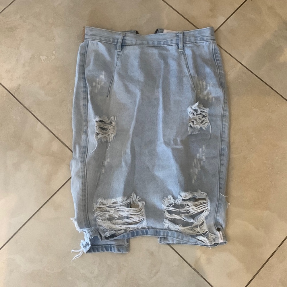 One Teaspoon fitted frayed denim skirt